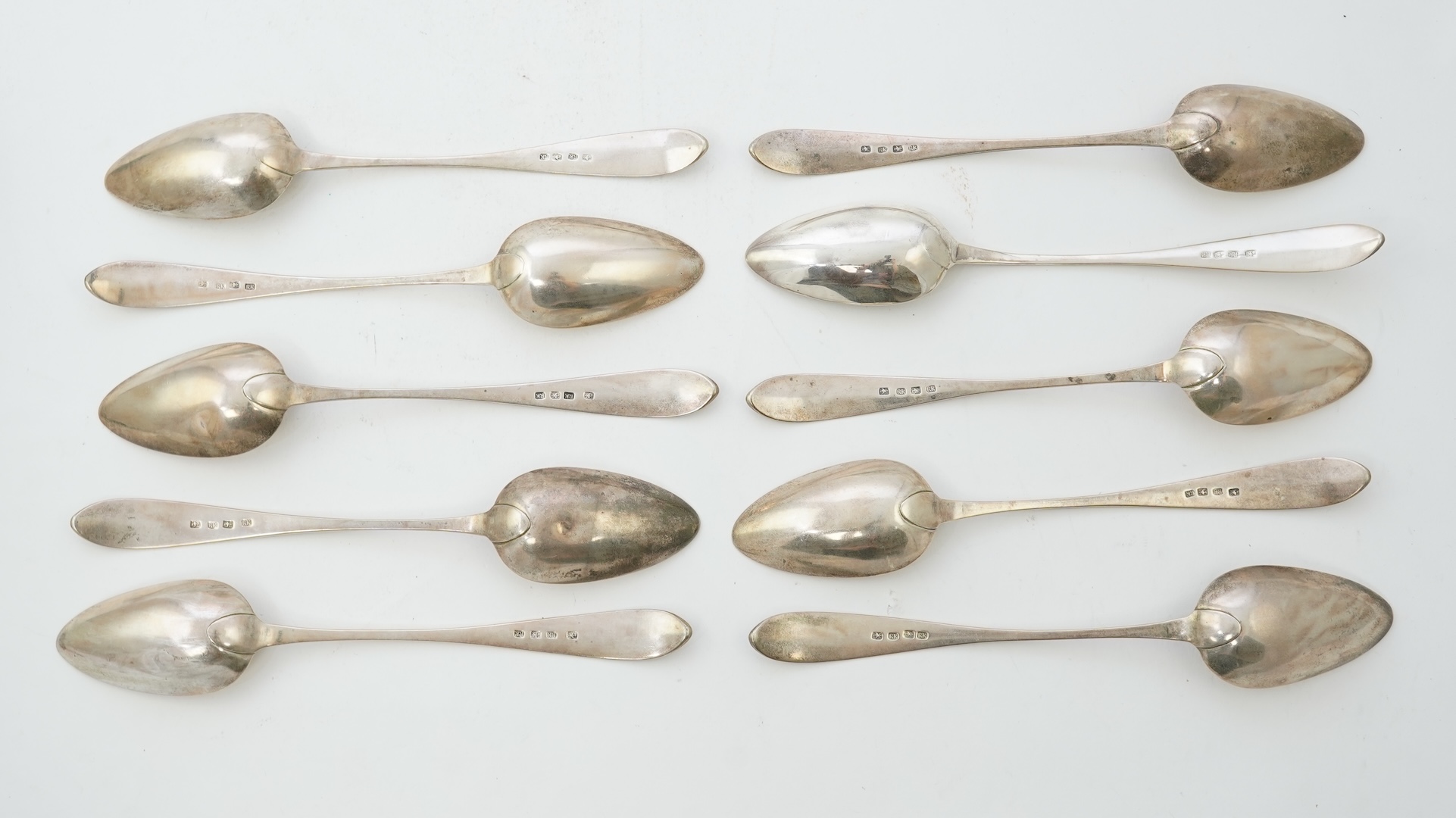 A set of ten mid 19th century Scottish provincial silver Celtic tip tablespoons, by Robert Keay II